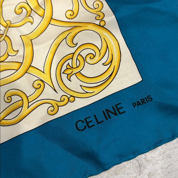 [CELINE] Elegant Teal and Gold Scarf - 34” - Picture 2 of 3